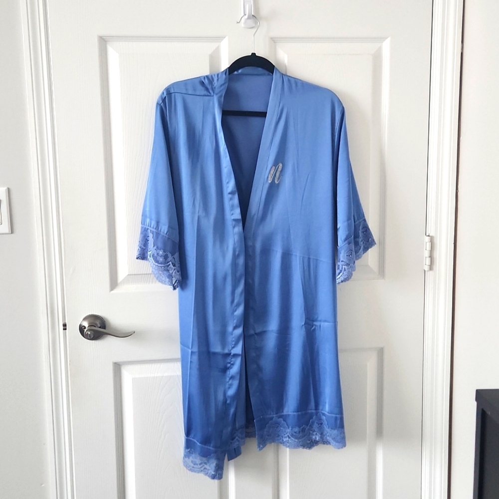 Satin Dusty Blue Bridesmaid Robe Onesize